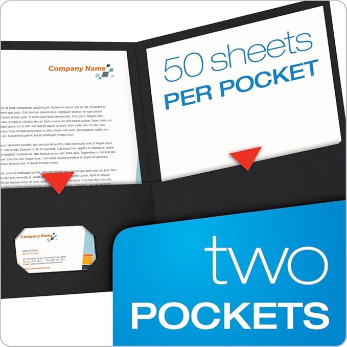 Oxford Twin-Pocket Folders, Textured Paper, Letter Size, Black, Holds 100 Sheets, Box of 25 (57506EE), 8-1/2 x 11