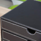 RHCSZ High-end PU Leather Desk Organizer File Cabinet Executive Office Supplies Desktop Filing A4 File Cabinet Stackable Storage Organizer Box with 3 Drawers (Black)…