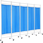 Medical Privacy Screens, Waterproof Nylon Fabric, 98.4 * 70.9 in Foldable Rolling Medical Privacy Screen with Silent Wheels, Suit for Hospitals, Clinics, and Nursing Homes (Blue, 5 Panels)