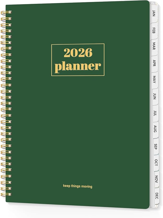 SUNEE 2026 Planner, Weekly and Monthly Calendar Planner, January 2026-December 2026, Daily Agenda with Tabs, Note Pages, Spiral Binding, 8.5"x11", Deep Green