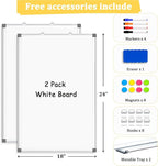 AMUSIGHT 2 Pack Double-Sided Magnetic Whiteboard, 24" x 18" Dry Erase Board, Aluminum Frame White Board for Wall, Hanging Mounting White Board Dry Erase Marker Board for Office, School, Home