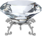 PATIKIL Diamond Crystal Paperweight, 80mm / 3.15" Crystal Paperweight Paper Weight with Silver 19 Metal Base for Home Office Desktop Table Decor Wedding Party Ornaments, Clear