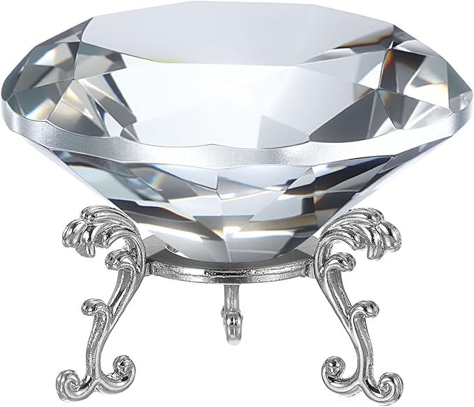 PATIKIL Diamond Crystal Paperweight, 80mm / 3.15" Crystal Paperweight Paper Weight with Silver 19 Metal Base for Home Office Desktop Table Decor Wedding Party Ornaments, Clear