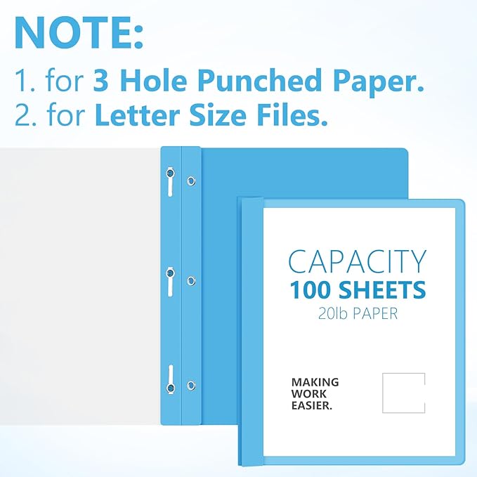 Feifeiya 48 Pack Plastic Report Covers with 3 Prongs Presentation Folders Bulk, 100 Sheet Capacity, Clear Front Report Covers for Presentation Document Paper School Office Supplies (Sky Blue)