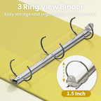 SUNEE 3 Ring Binder 1.5 Inch 1 Pack, Clear View Binder Three Ring PVC-Free (Fit 8.5x11 Inches) for School or Office Supplies, Yellow