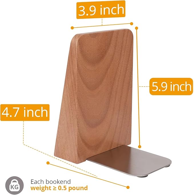 DRELIFAM Wood Handmade Heavy Duty Bookends for Shelves Decorative Book Ends to Hold Books for Office
