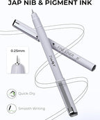 JusArt Fineliner Pens, 6 Pcs, 0.25mm Ultra Fine Point Pens 01, No Bleed, Waterproof Black Pigment Ink Pens for Artists Beginners, Illustration, Writing, Journaling, Crafters, Technical Drawing pens