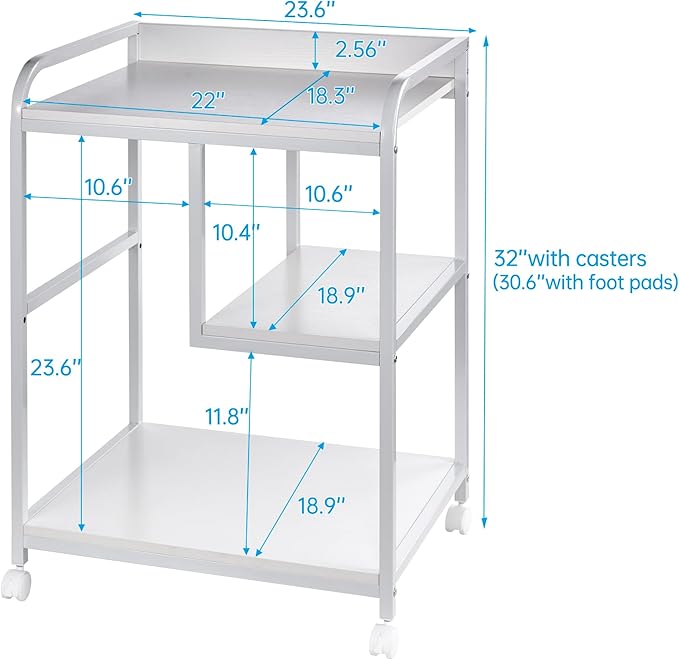Fannova Large Printer Stand Table with Storage Shelf for Host Computer, PC Tower, CPU and Shredder, 3 Tier Rolling Printer Cart with Wheels for Home Office Storage and Organization - White