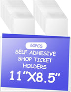 Outus Self Adhesive Shop Ticket Holders Clear Plastic Sleeves Adhesive Pockets Work Order Job Ticket Holders for Home Office Posting Signs(11 x 8.5 Inch,60 Pcs)