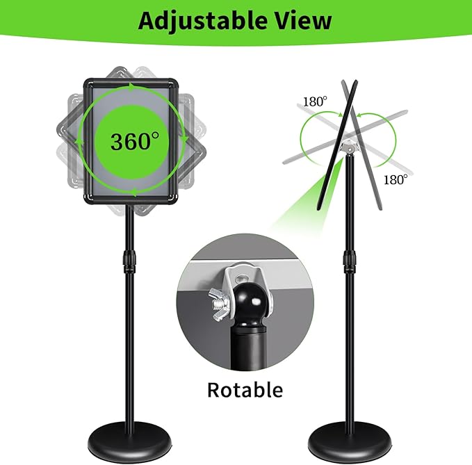 INNOVSIGN 2Packs Adjustable Pedestal Sign Holder Stand 8.5''x11'', Floor Standing Poster Sign Stand for Vertical/Horizontal View Sign stand,Outdoor/Indoor Standing Sign Holders(Black, Round)