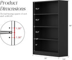 Farini 48 Inch Tall 4-Shelf Bookcase, Wood Bookshelf Storage Organizer Adjustable Shelf for Home Office, Study Room, Easy Assembly,Black