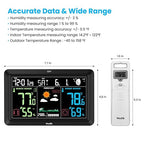 Weather Station Atomic Clock Indoor Outdoor Thermometer Wireless, Barometer Humidity Temperature Monitor Hygrometer with High Precision Sensor Black
