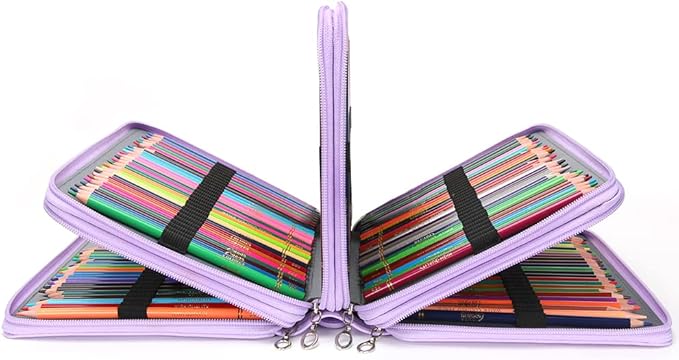 Vomgomfom Colored Pencil Holder - 200 Slot Deluxe PU Leather Pencil Case with Zipper Closure, Large Capacity for Watercolor Pens or Markers, Artist Organizer (Purple)