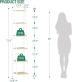 Hzuaneri Ladder Shelf, Bookshelf Bookcase, Freestanding Corner Storage Shelve with 2 Hooks for Home Office, Living Room, Kitchen, Bedroom, Industrial, 11.8" D x 13.4" W x 72.8" H, White Oak and White