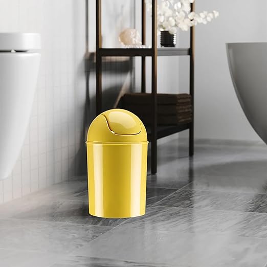 Umbra 1.25 Gallon Mini Waste Can with Removable Swing-Top Lid - Small Garbage Bin for Kitchen, Bathroom, Bedroom, Office - Compact Trash Can Fit Under Tables & Counters - Yellow