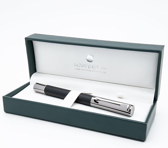 Monteverde USA Ritma Fountain Pen in Black – Medium Nib Balanced JoWo Stainless Steel Refillable Ink Cartridge/Converter – Perfect for Professionals & Writing Enthusiasts