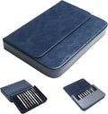 MIVLXLX PU Leather 12 Fountain Pen/Pencil Tray Case Organizer, Fashion Design, Handmade, Magnetic Closure with Drawer, Christmas Gift for Man/Woman/Office, 12 Slots(blue)