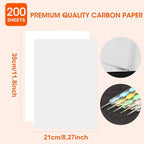200 Sheets White Carbon Transfer PaperGraphite Tracing Paper with Embossing Styluses for DIY Wood Paper Canvas and Other Art Craft Surfaces