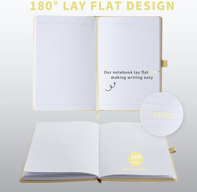 Heture Hardcover Notebooks, A5 Lined Journals Notebook for Writing 160 Pages, 8.2 x 5.5 inch, Classic Ruled Notebooks for College/Work/Travel (Yellow, 1 Pack)