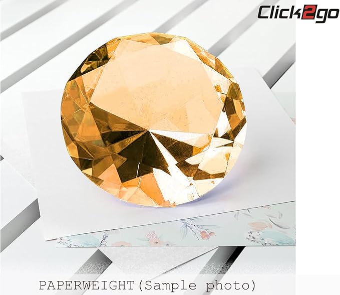 CLICK2GO 3” / 80 mm Amber Diamond Shaped Glass Crystal Paperweight – Home Office Decor & Wedding Favors Decoration with Gift Box