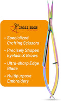 Cross Edge Spring Scissors 5 Inch straight Stainless Steel Precision Eyebrow & Eyelash Shaping & Trimming Scissor, Snips Squeeze, Embroidery, Knitting Micro Tip Craft Scissors (Rainbow)