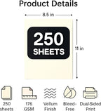 250 Sheets Cream Cardstock 8.5 x 11 Ivory Card Stock 65lb/176gsm Premium Off White Colored Sheets Thick Printer Paper for Cards Making, Office Printing, Wedding Invitations