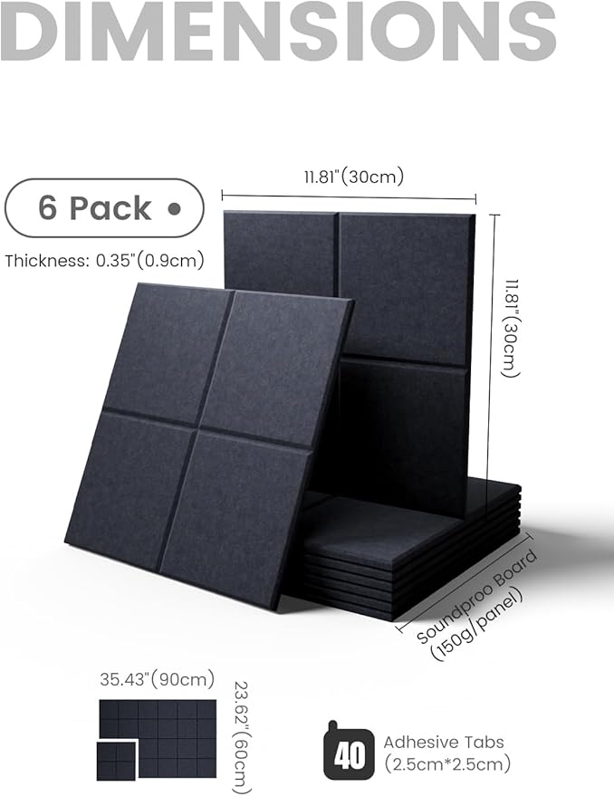 Large Felt Bulletin Board 36"x24", 6-Pack 4-Compartment Wall Organizer, Cork Board Alternative with 60 Removable Adhesive Tabs, Modular Felt Panels for Home Office, Classroom and Study- Navy Blue