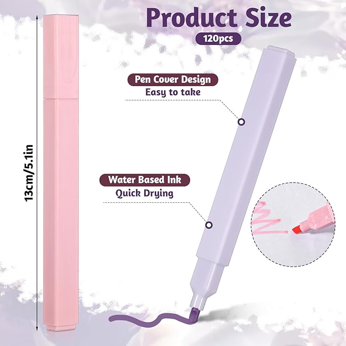 IANFAN 120 Pcs Bible Highlighters Aesthetic, Chisel Tip Cute Pastel Highlighters No Bleed Soft Color 12 Assorted Color Marker Pens for Notes Journaling Office Supplies