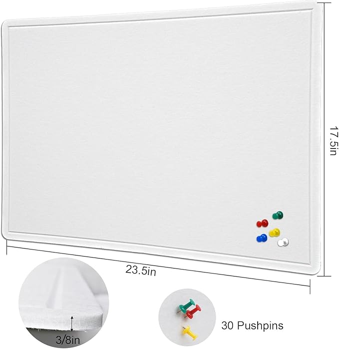 Bulletin Board - 23.5 x 17.5 inches Decorative Felt Pin Board - Cork Board Alternative for Wall - Foldable Photo Board Self-Adhesive Prayer Board with 20 Pushpins - Warm White