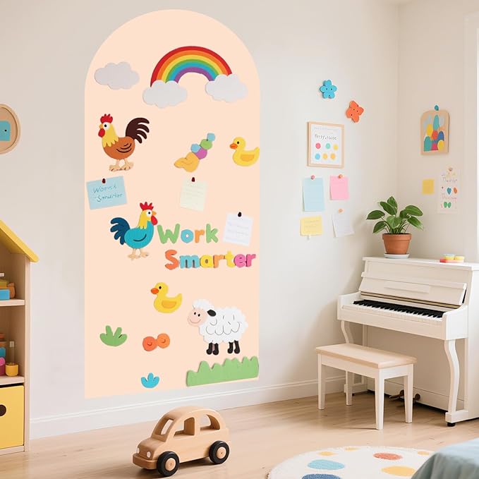 Magnetic Arch Wall Decal for Kids 39.3x17.5 Inch Magnetic Chalkboard Contact Paper for Wall Peel and Stick Self Adhesive Magnet Board Sticker Roll with 36 Letters for Playroom Classroom（Milk Tea）