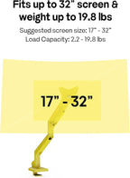 Pixio PS1S Wave Yellow Single Monitor Arm Stand Desk Mount - Fits up to 32 inches Monitors and up to 19.8lbs. VESA Compatibility and Integrated Cable Management
