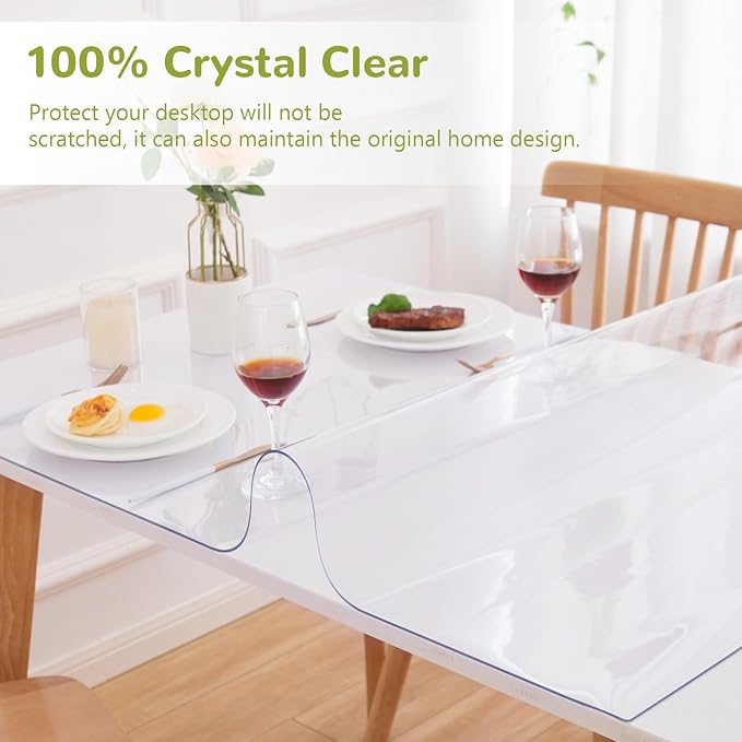 Eisdroma 24 x 36 Inch Clear Table Cover Protector, Clear Table Protector for Dining Room Table, 1.5mm Plastic Table Cover, Waterproof Table Pad for Kitchen, Office