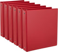 CIXILDTS 1-Inch Round Ring Binder, Standard 3 Ring Binder Fit Letter Size Paper, Presentation View Binders, 6-Pack, Red