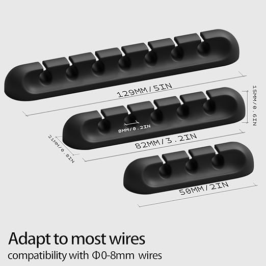 Apromisith USB Cable Organizer Clips Cord Holder,10 Packs (3-5-7-Slots) Black Self Adhesive Desk Cord Cable Management