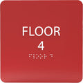 Red ADA Floor 4 Sign with Braille – Made from Durable Acrylic and Ready to Mount