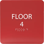 Red ADA Floor 4 Sign with Braille – Made from Durable Acrylic and Ready to Mount