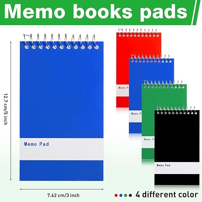 Thenshop 148 Pads Spiral Memo Pads Bulk 3 x 5 Inch Small Pocket Notepad Top Bound Lined 60 Sheets Mini Notebooks for School College Office Home Supplies (Black,Green,Dark Blue,Red)