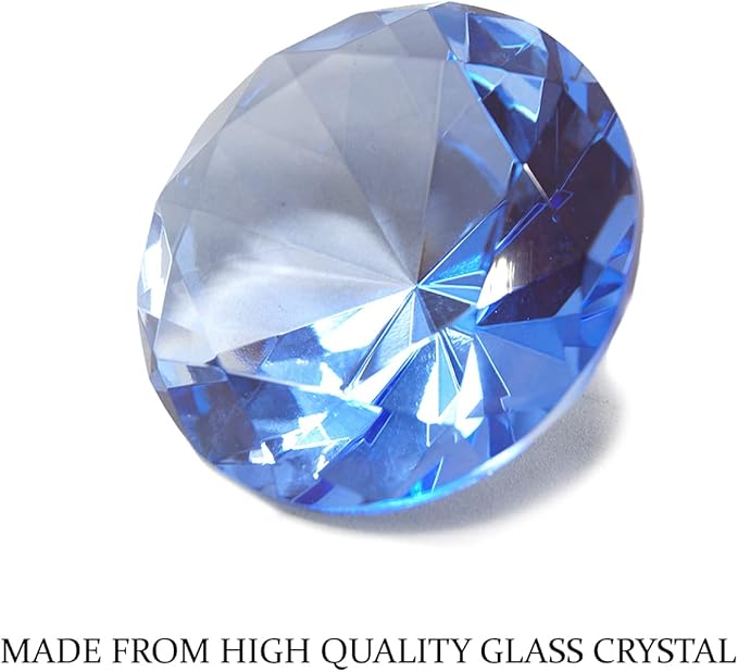 CLICK2GO 3” / 80 mm Light Blue Diamond Shaped Glass Crystal Paperweight – Home Office Decor & Wedding Favors Decoration with Gift Box