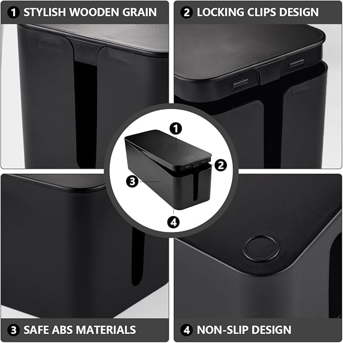 TuweChen Cable Management Box - Large Cable Organizer Box to Hide Wires & Power Strips, TV & Desk Computer Wires, Cord Organizer Box for Home & Office, Black