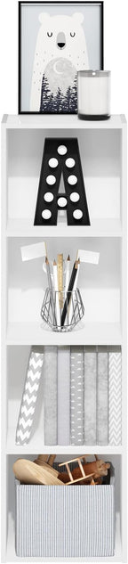 Furinno PASIR Book Shelf, 4-Tier Modern Bookshelf, Open Shelves Bookcase 9 x 12 x 42, for Living Room, Bedroom, Home Office, White