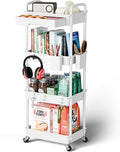 Sorgion 4 Tier Rolling Cart Organizer,Art Craft Diaper Bedside Snack Laundry Room Bathroom Organizer Narrow Thin Slim Rolling Trolley Utility Cart with Wheels for Kitchen,Office(White)