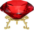 PATIKIL Diamond Crystal Paperweight, 100mm / 3.94" Crystal Paperweight Paper Weight with Gold 25 Metal Base for Home Office Desktop Table Decor Wedding Party Ornaments, Red