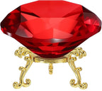PATIKIL Diamond Crystal Paperweight, 100mm / 3.94" Crystal Paperweight Paper Weight with Gold 25 Metal Base for Home Office Desktop Table Decor Wedding Party Ornaments, Red