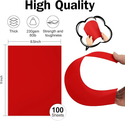 100 Sheets Red Cardstock 8.5 x 11 Red Construction Paper, Goefun 80lb Card Stock Paper for Christmas, Valentines, Invitations and Craft