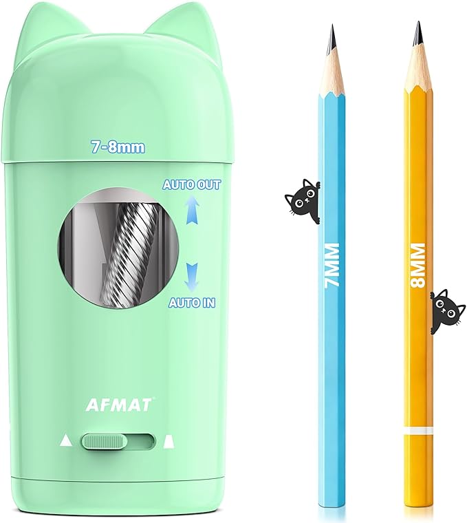 AFMAT Electric Pencil Sharpener, Fully Automatic Pencil Sharpener for φ7-8mm No.2/Colored Pencils, Auto in & Out, Rechargeable & Cordless, Hands-Free Colored Pencil Sharpeners for Classroom Home PSX9