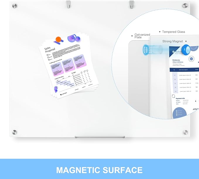 48 x 36 Inches Glass Whiteboard, Magnetic Glass Dry Erase Board for Wall, 4' x 3' Brilliance White Board for Office, Home, School