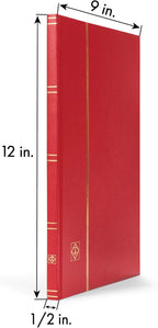 LIGHTHOUSE – “BASIC” Hard Cover Stockbook for Stamps – 16 White Cardstock 9”x12” (A4) Pages with Glassine Strips - Red