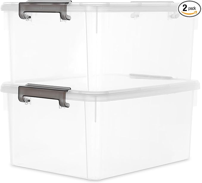 Citylife 17 QT Plastic Storage Bins with Latching Lids Stackable Storage Containers for Organizing Large Clear Storage Box for Garage, Closet, Classroom, Kitchen, 2 Packs