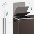 SONGMICS Trash Can, 2 x 8 Gallon (2 x 30 L) Garbage Can for Kitchen, with 15 Trash Bags, 2 Compartments, Plastic Inner Buckets and Hinged Lids, Airtight, Brown ULTB60BR
