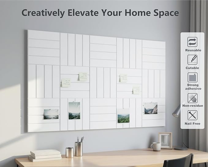 G Gamit Large Felt Wall Tiles Bulletin Board 59”x36”,Large Cork Board Alternative with 60 Pushpins, 15-Pack Felt Pin Board with 112 Safe Removable Adhesive Tabs for Home Office School (White)
